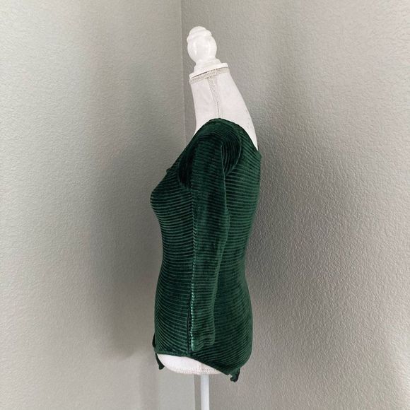 Victoria's Secret Gold Label Vintage  Green Long Sleeve Velvet Bodysuit Small - Picture 2 of 8